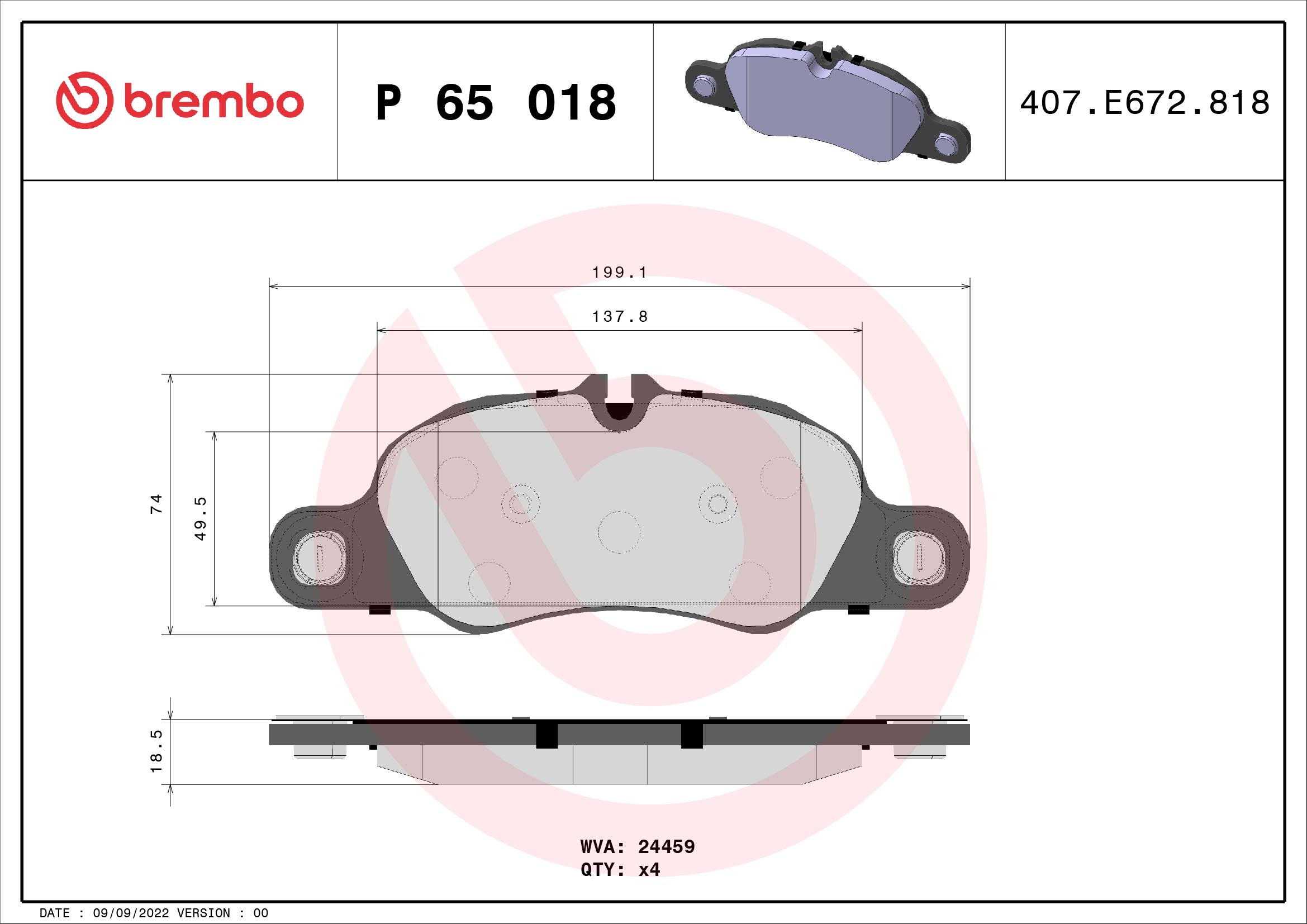 A.B.S. P 65 018 BREMBO Bremsbelagsatz, Scheibenbremse